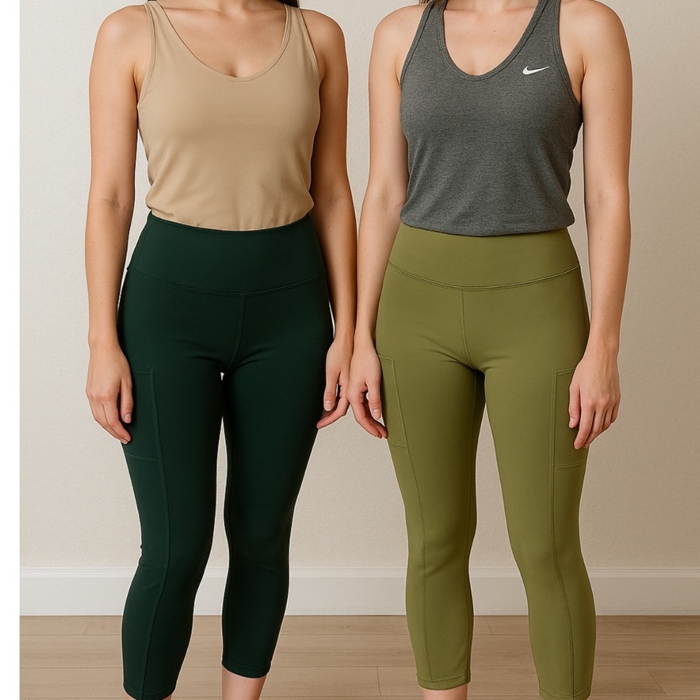 Yuga 2 pack of Green  Cropped‎ High Waisted Leggings Activewear w Pockets